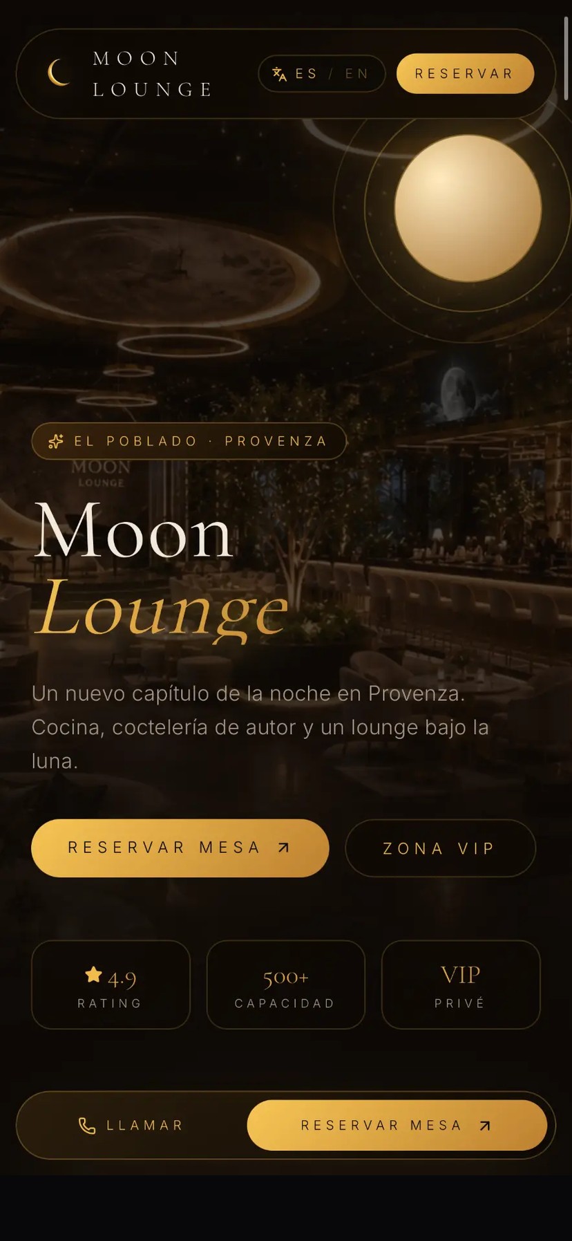 Pantalla real de Moon Lounge